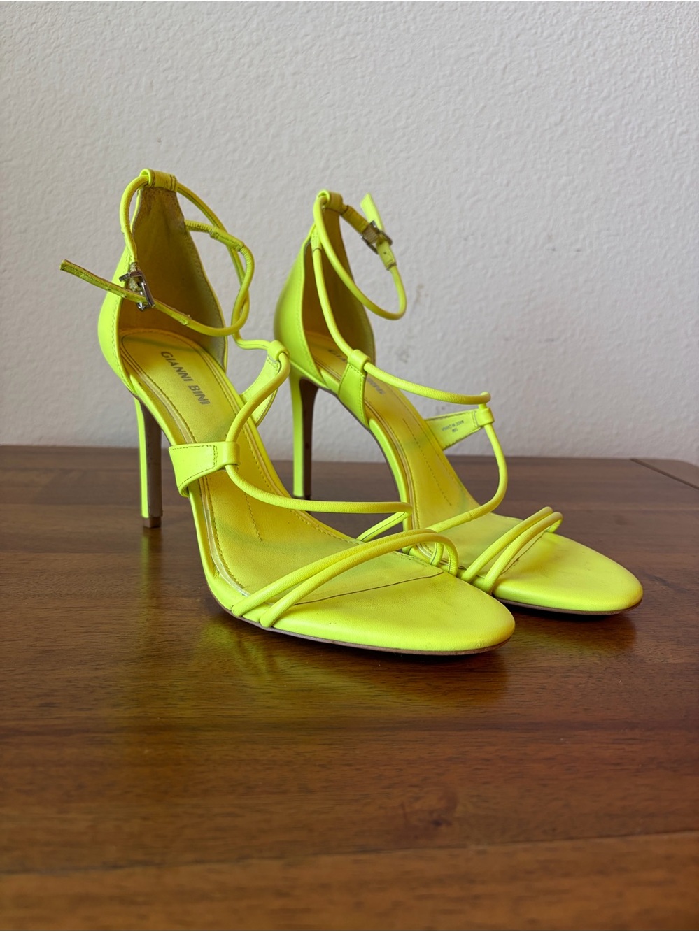 Gianni Bini - Kameela Neon Yellow Strappy Stiletto Sandals with Ankle Strap